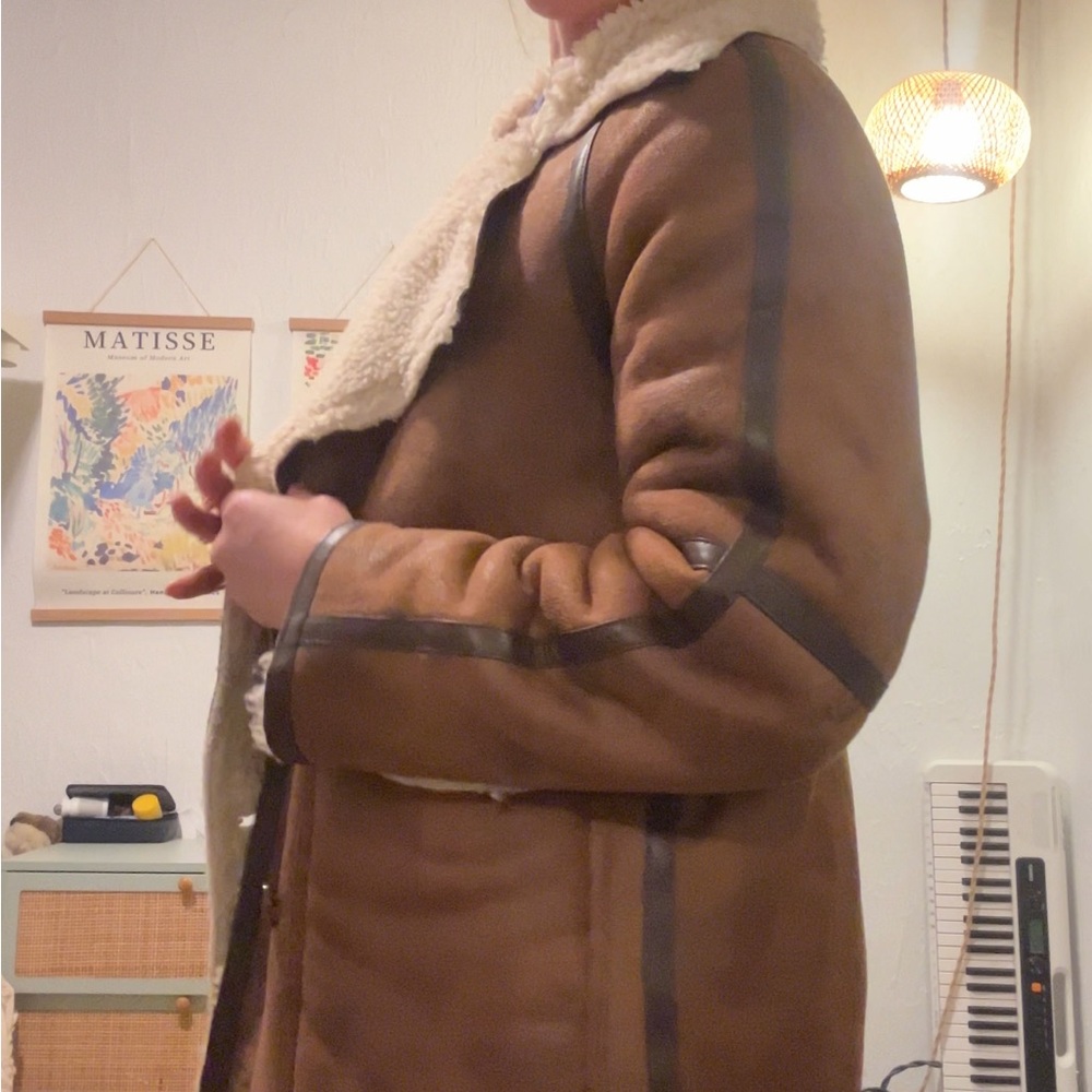 Boohoo Longline Brown Suede Shearling Aviator Coat. Size S ( runs large) - Picture 4 of 16